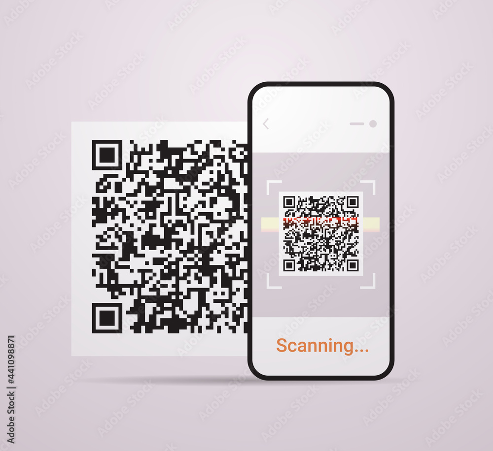 Poster scanning qr code on smartphone screen electronic digital technology machine readable barcode verific