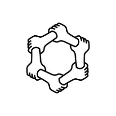 six hands holding each other team work unity together logo vector icon illustration