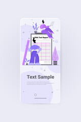 DNA test report researchers making experiment in lab DNA testing genetic diagnosis concept