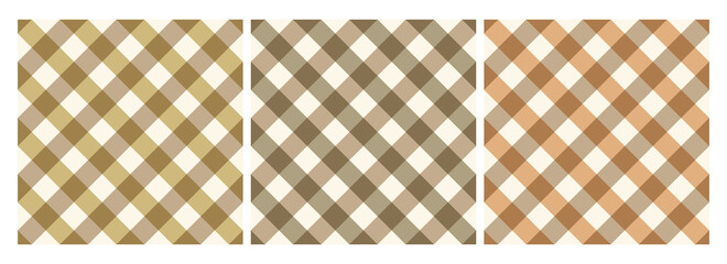 A collection of gingham patterns. Brown checkered pattern in pastel colors for tablecloths, skirts, napkins, flannel and more