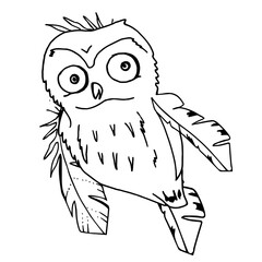 Contour linear illustration with bird for coloring book. Cute owl, anti stress picture. Line art design for adult or kids  in zentangle style and coloring page.