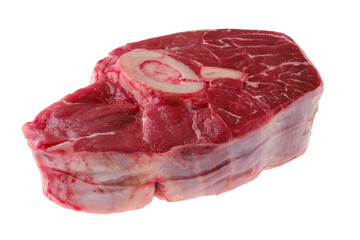 Raw beef shank cross cut, ossobuco isolated on white