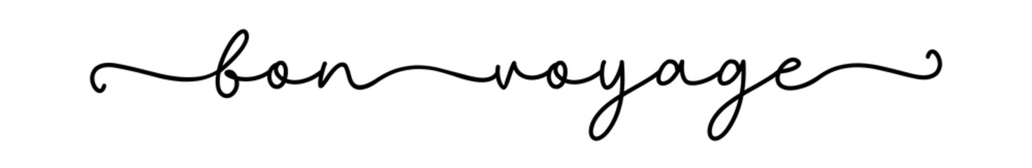 BON VOYAGE. Typography script travel quote bon voyage. Hand drawn modern calligraphy inspiring text - bon voyage. Label, stamp, logo icon vector design.