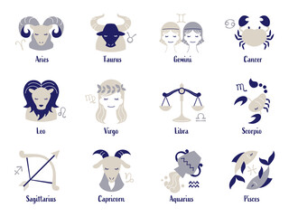Flat design zodiac sign vector art ガーリーな配色のおしゃれな12星座セット © natsumi
