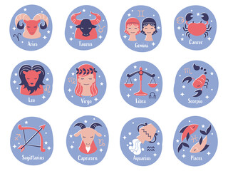 Flat design zodiac sign vector art フラットデザインのおしゃれな12星座セット © natsumi