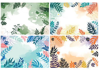 Set flower Spring background with beautiful. flower background for design. Colorful background with tropical plants. Place for your text.