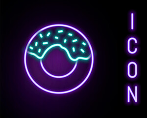 Glowing neon line Donut with sweet glaze icon isolated on black background. Colorful outline concept. Vector