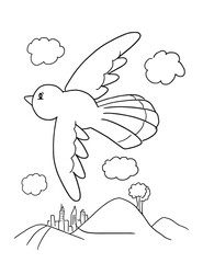 Mignon Printemps Oiseau Coloriage Page Illustration Vectorielle Art