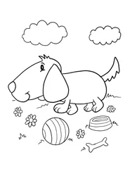 Fototapete Karikaturzeichnung Happy Puppy Dog Malvorlagen Vektor Illustration Art