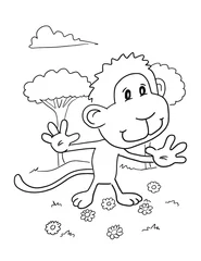 Rolgordijnen Leuke Aap Safari Animal Vector Illustratie Coloring Book Art © Blue Foliage