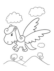 Schattige Pegasus Kleurboek Pagina Vector Illustratie Art