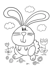 Tuinposter Schattige konijntje konijn vectorillustratie kleurboek pagina kunst © Blue Foliage