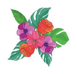 Beautiful Vector Floral Foliage Arrangements Set Graphics with elegant floral and leaves in colourful illustration. Can be used for your wedding or any invitation template