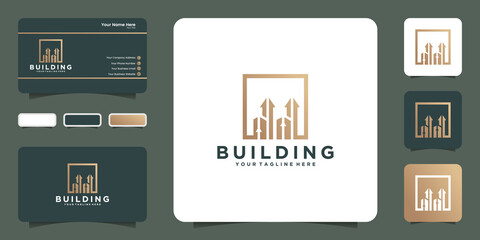 creative building logo with up arrow template and business card design