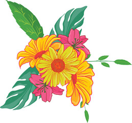 Beautiful Vector Floral Foliage Arrangements Set Graphics with elegant floral and leaves in colourful illustration. Can be used for your wedding or any invitation template