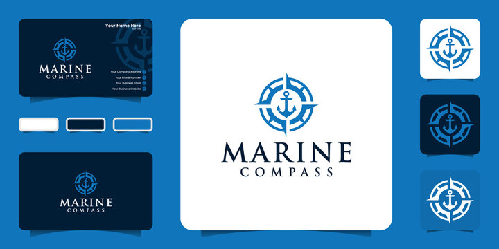 anchor and compass logo for marine logo and business card design
