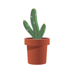 Prickly Green Cactus Growing in Flowerpot as Houseplant Vector Illustration