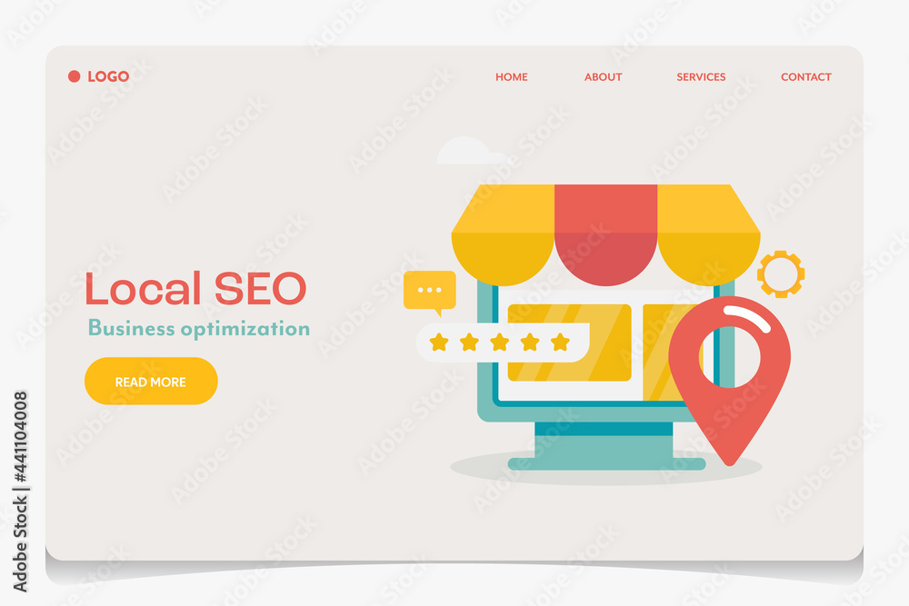 Wall mural local seo business optimization, local store map point visible on search engine page, geo tagging se