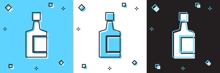 Set Tequila bottle icon isolated on blue and white, black background. Mexican alcohol drink. Vector