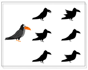 game for kids find the right crow shadow, Halloween. vector isolated on a white background