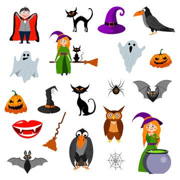 a set of cartoon elements for Halloween. Vector isolated on white background