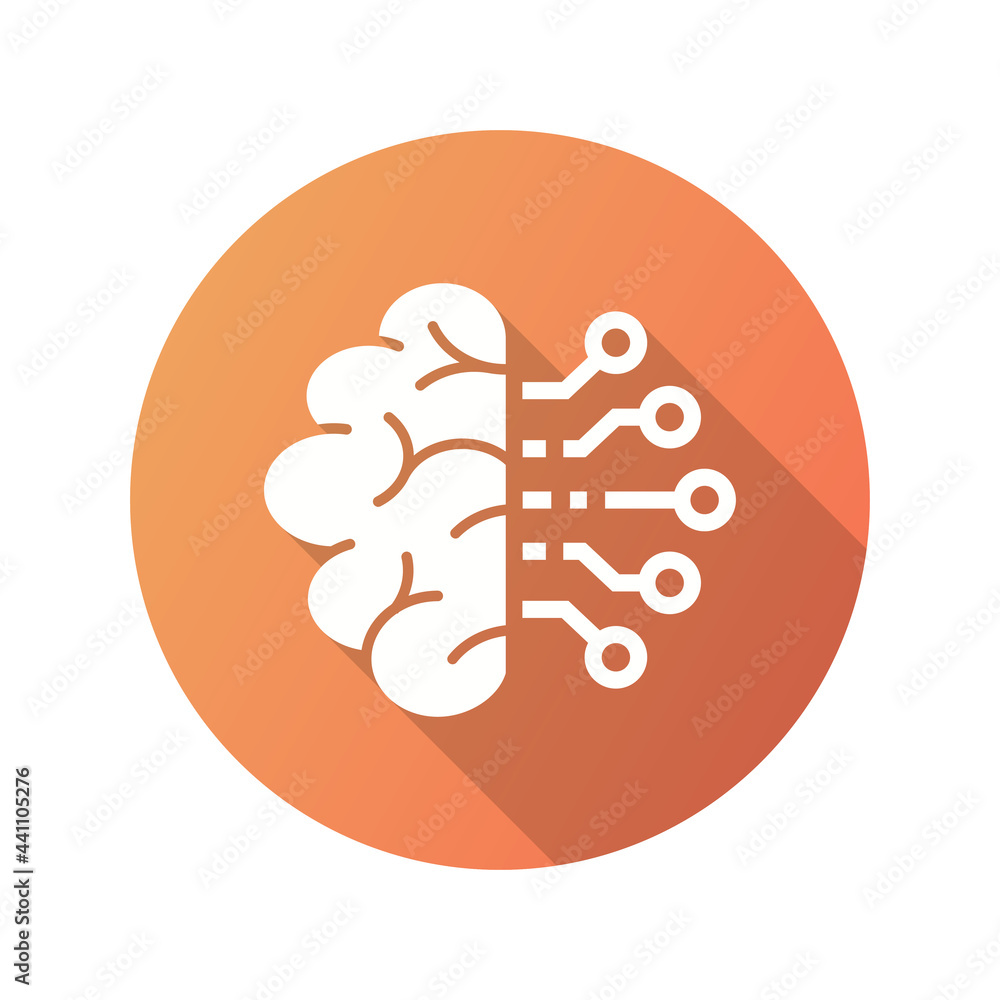 Poster brainstorm icon with long shadow for graphic and web design.