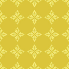 Seamless pattern with a pattern of the silhouette of tulips and leaves. Design in gold and yellow for printing, packaging, fabric. Damascus styling. Vector illustration