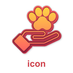Gold Hands with animals footprint icon isolated on white background. Pet paw in heart. Love to the animals. Vector