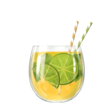 Summer Coctail With Lime. Isolated On White