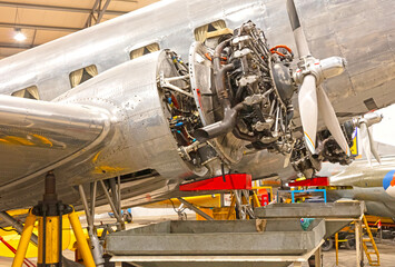 Closeup of an old airplane engine