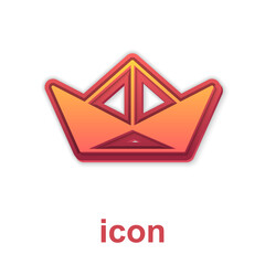 Gold Folded paper boat icon isolated on white background. Origami paper ship. Vector
