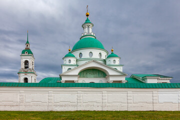 The fortress wall of the Spaso-Yakovlevsky Dimitriev Monastery in Rostov the Great. Yaroslavl...