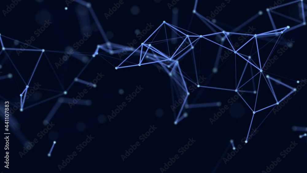 Poster Abstract digital connection moving dots and lines. Technology background. Network connection structure. Plexus effect. 3d Seamless loop. 4K