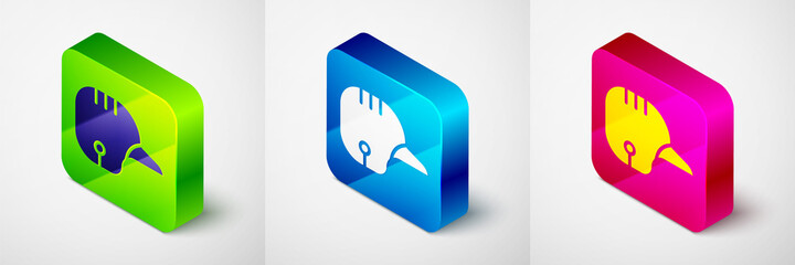 Isometric Baseball helmet icon isolated on grey background. Square button. Vector