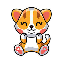 Cute little orange cat cartoon sitting