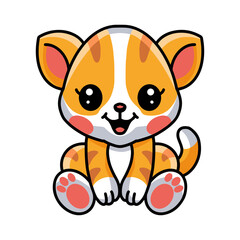 Cute little orange cat cartoon sitting