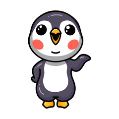 Cute little baby penguin cartoon presenting