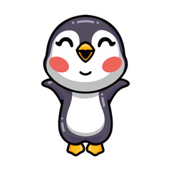 Cute little baby penguin cartoon raising hands