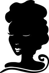 Black beauty girl silhouette with high hair isolated on white background.
