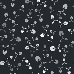 Grey Sprout icon isolated seamless pattern on black background. Seed and seedling. Leaves sign. Leaf nature. Vector