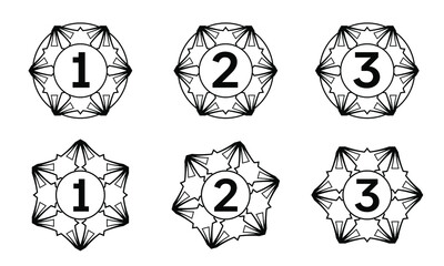 Award medal icon. Winner emblem symbol. Round decorative creative black labels with numbers.