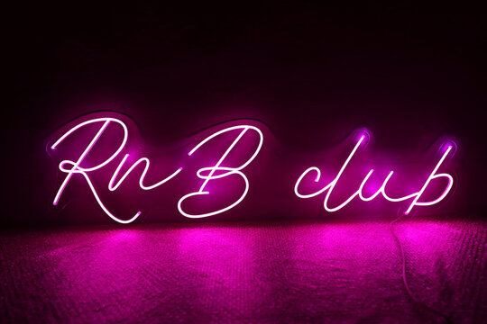 Pink neon sign RnB club. Trendy style. Neon sign. Custom neon. Club decor.