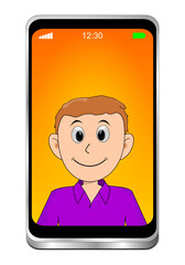 Young man using video chat on Smartphone - 3D illustration