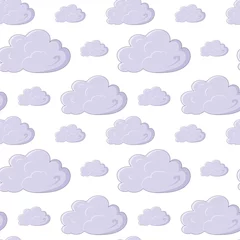 Foto op Canvas Seamless pattern with cartoon clouds on a white background. Vector endless childish texture with subtle strokes. © Екатерина Великая