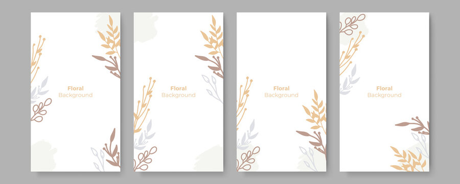 Vector set of abstract floral blob brush organic Scandinavian boho bohemian beige creative backgrounds in minimal trendy style with copy space for text - design templates for social media stories