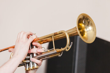 Obraz premium Trumpet in musician hands