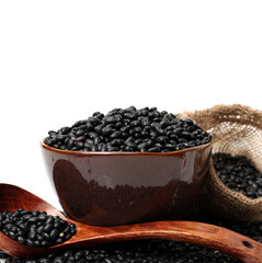 black beans in bag on white background
