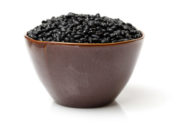 Fototapeta na wymiar black beans in bag on white background