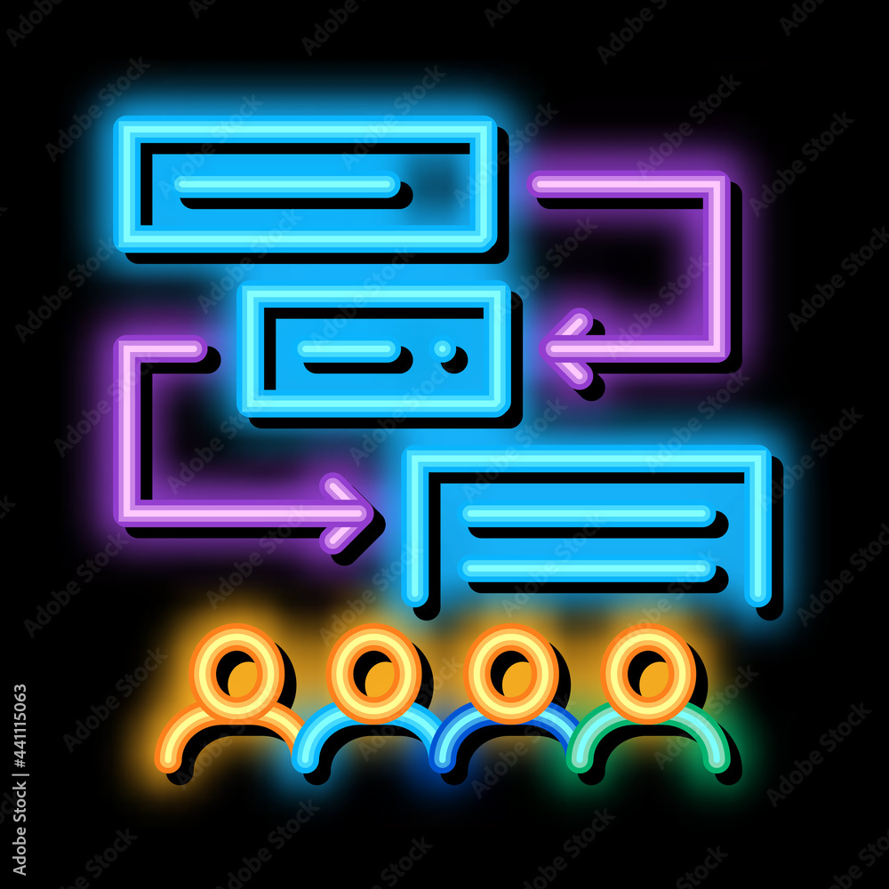 Poster replacement components of algorithm neon light sign vector. glowing bright icon replacement componen