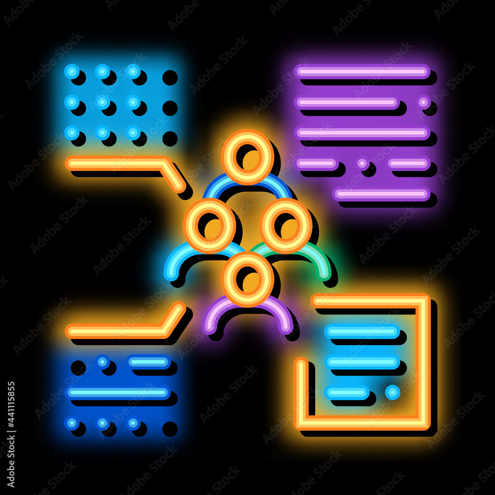 Poster functions of person from group neon light sign vector. glowing bright icon functions of person from 